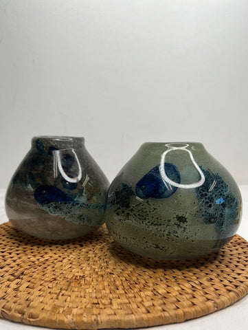 SET OF 2 Hand Blown Art Glass Vases