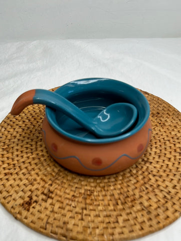 Ceramic Clay Salsa Bowl With Serving Ladle