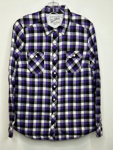 BC Clothing Checkered Button Snap Fleece Long Sleeve Shacket (M)