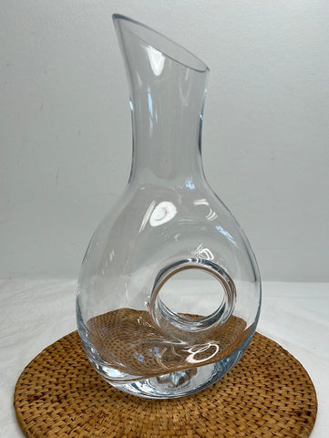 Vintage Glass Wine Donut Hole Decanter Made in Poland