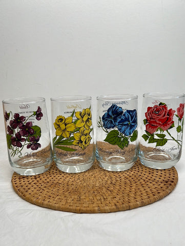 Set Of 4 Birthday Floral Drinking Glasses