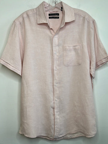 Saks Fifth Avenue Classic Fit Button Up Linen Short Sleeve Shirt (L)