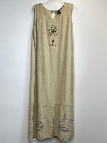 Vintage Poetica Beige "Palm Tree Modif" Sleeveless Maxi Dress (1X)