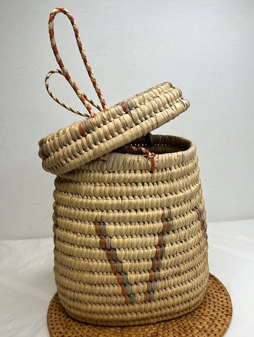 Woven Wicker Basket With Lid And Handle