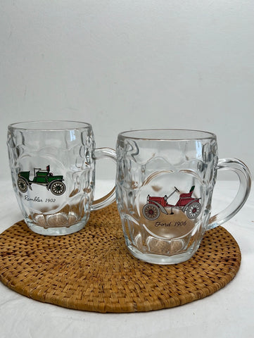 Vintage Set Of 2 Glass Beer Mugs