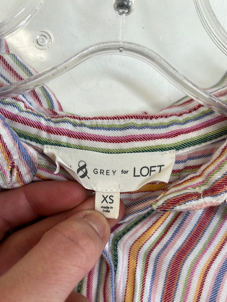 Lou & Gray For Loft Stripe Twist Waist Rolled Sleeve Blouse (XS)