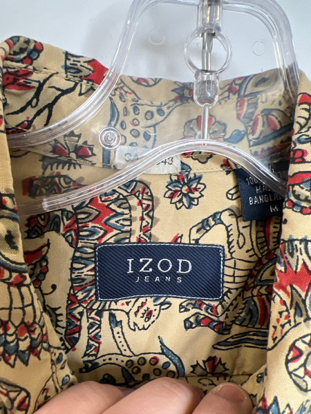 Izod Jeans Animal Print Graphic Short-Sleeved Button-Up Shirt (M)