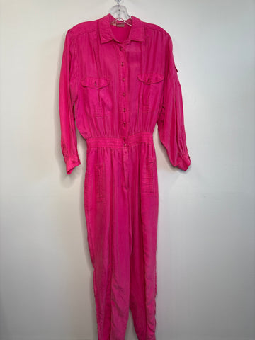 Vintage Sandwalk Silk by Bianca Hot Pink Silk Jumpsuit (S)