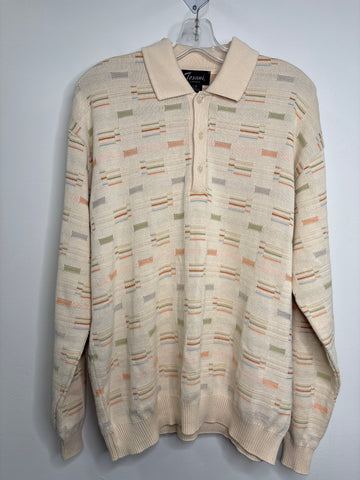 Vintage Tosani Knit Quarter Button-Up Sweater (L)