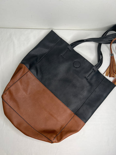 Seven Days Black & Brown Vegan Faux Leather Tote Bag