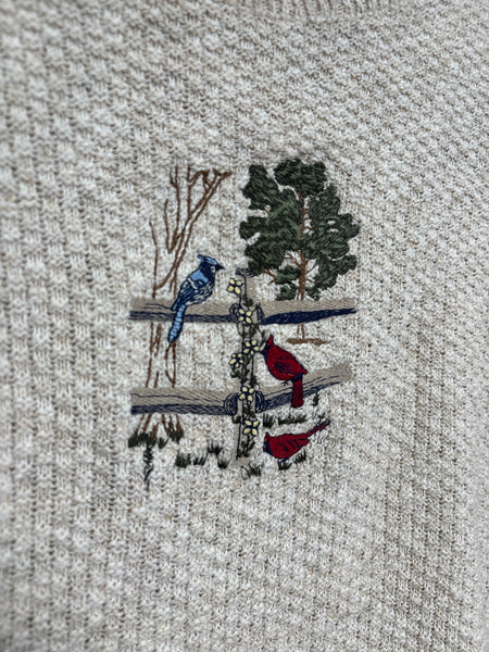 Vintage Northern Reflection Blue Jay & Cardinal Bird Embroidered Waffle Knit Sweater (L)