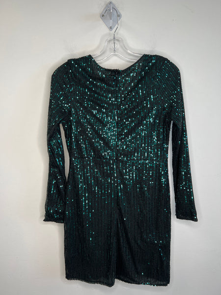 NWT Sublime Collection Deep Green Sequins V-Neck Long-Sleeve Mini Dress (L)