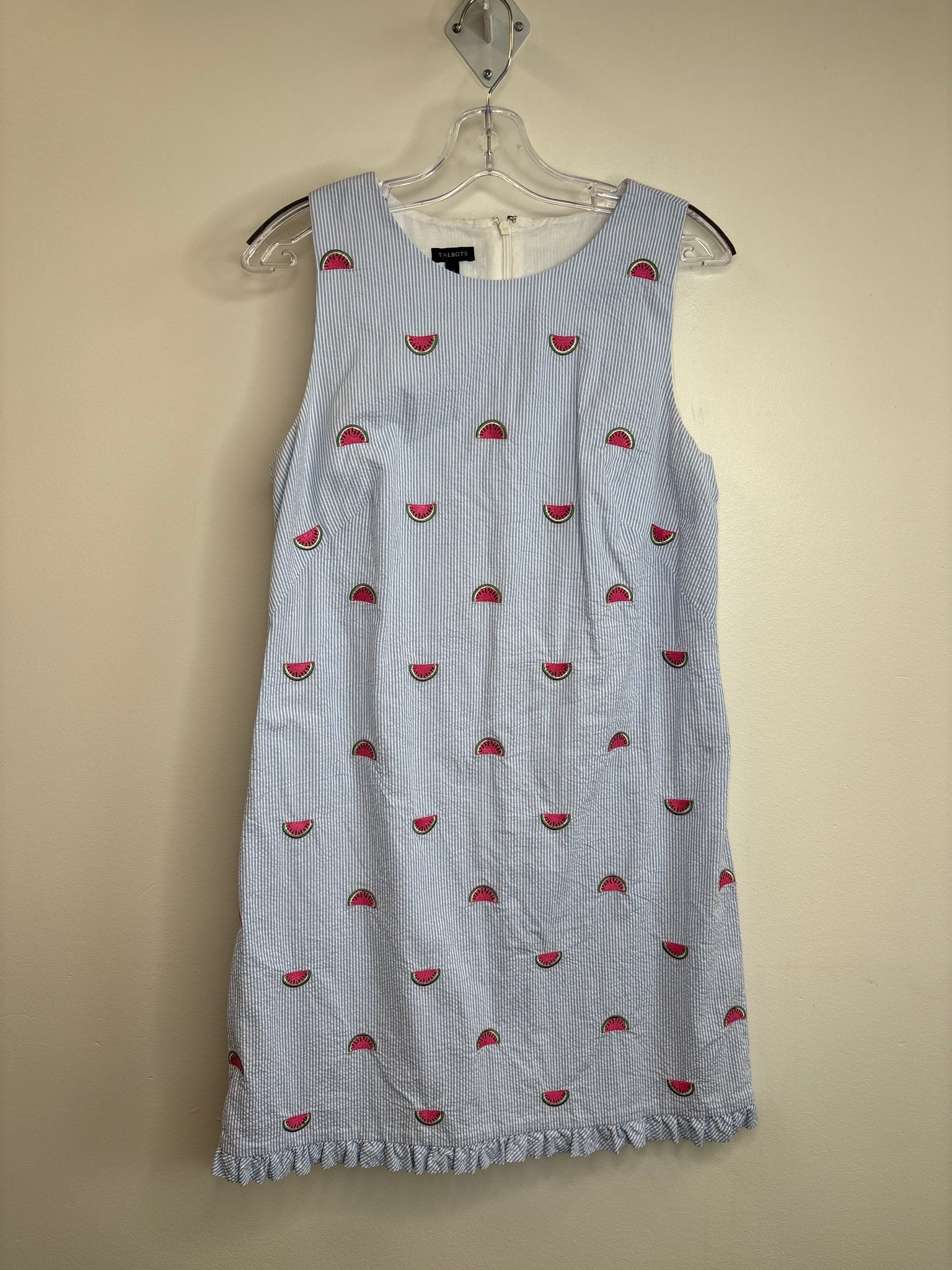 Talbots Watermelon Embroidered Cotton Striped Midi Dress (10)