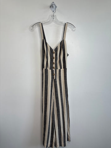 Japna Backless Back-Tue Striped Cotton Jumpsuit
