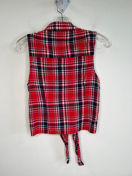 Noisy May Red Plaid Sleeveless Crop Top (XS)