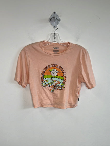 Vans Peach "Vans Off The Wall 1966" Graphic Short-Sleeved Crop Top (L)