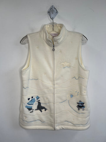 Vintage Northern Reflection Off White Inuit Embroidered Fleece Vest (S)