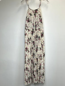 Sleeveless Floral Print Maxi Halter Pleated Dress