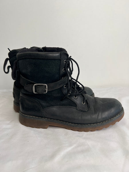 UGGs Black Leather Lace Up Combat Boots (US 4)