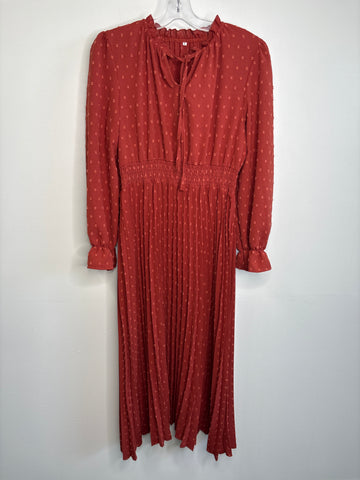 Casual Long Sleeve V-Neck Dot Maxi Plain Dress (L)
