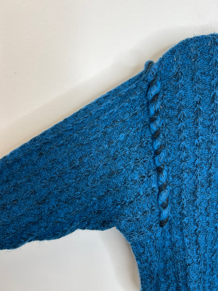 Vintage Tosani Cerulean Blue Cable Knit Long-Sleeve Sweater (XS)