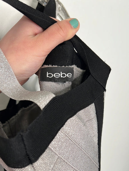 Bebe Black And Silver Bandage Dress (M)