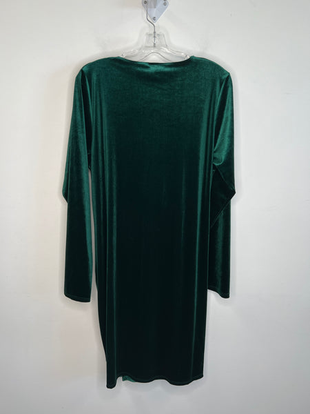 Vintage Libian Deep Green Velvet Deep V-Neck Long-Sleeve Dress (3X)