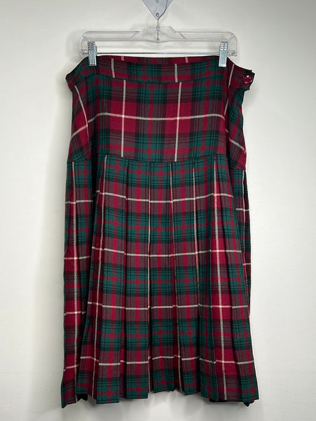 Handmade Pleated Plaid Midi Skirt (XL)