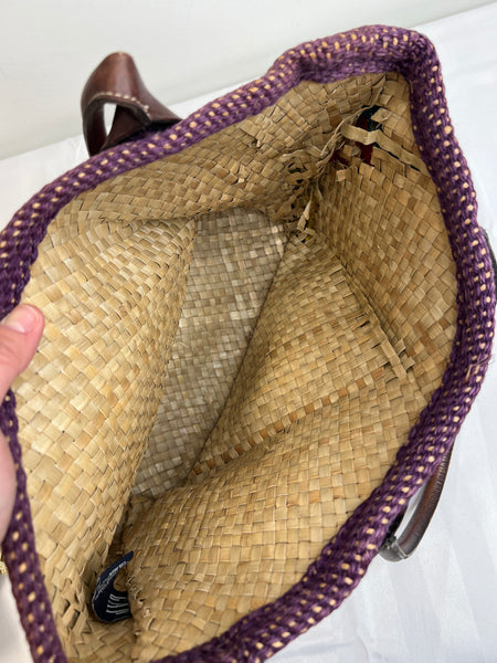 Gap Striped Straw Tote with Leather Handles