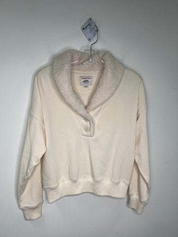 Retro American Eagle Ivory Fleece Lined Crop Sweatshirt (XS)