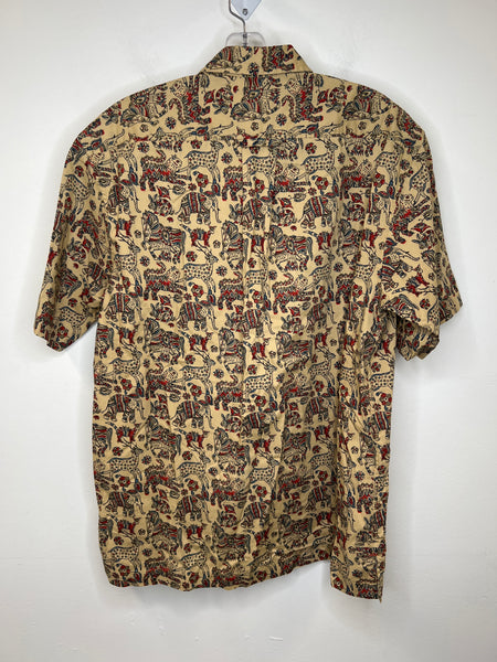 Izod Jeans Animal Print Graphic Short-Sleeved Button-Up Shirt (M)