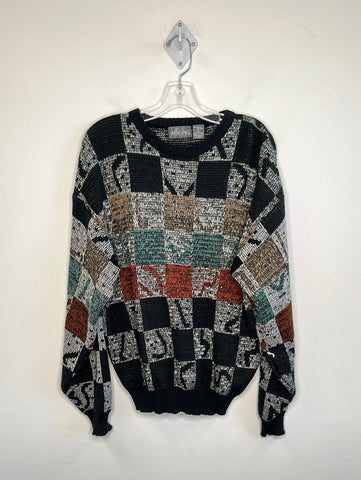 Retro Geoffrey Hayes Knit Pattern Crewneck Sweater (L)