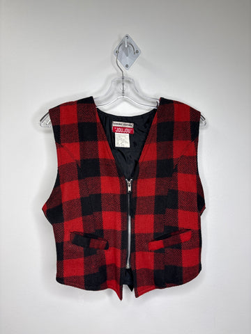 Vintage Jou Jou Genuine Leather Plaid Wool Leather Vest (M)