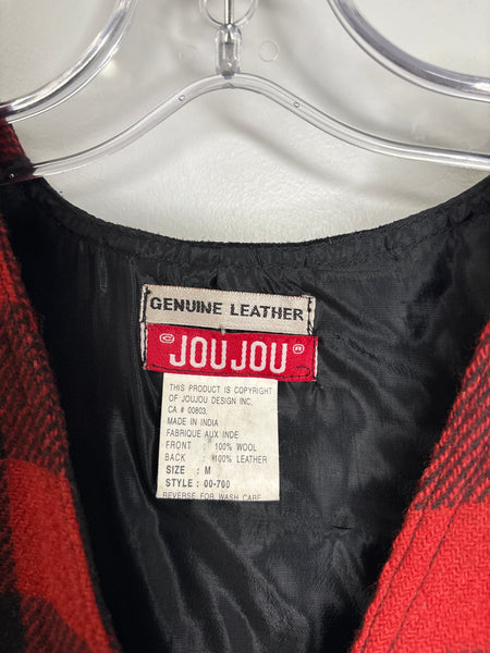 Vintage Jou Jou Genuine Leather Plaid Wool Leather Vest (M)