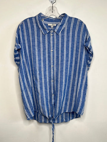 Jachs Girlfriend New York Blue And White Stripe Button Up T-Shirt (XXL)