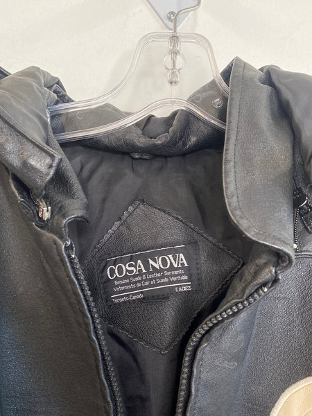 Vintage Cosa Nova Canada Embroidered Hooded Suede-Leather Bomber Jacket (L)