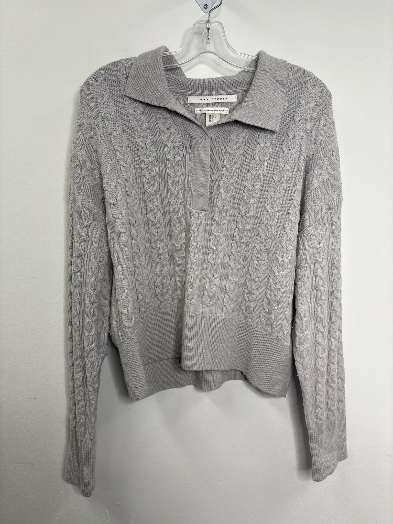 Max Studio Extra Fine Merino Wool Cableknit Quarter-Zip Sweater (XL)