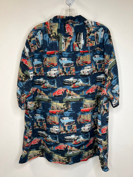 Vintage Roadster "Classic Car" Print Short-Sleeved Button-Up Shirt (3XL)