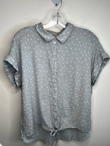 Jach’s Girlfriend Linen Blend Blue Grey Dot Button Up Tie Front Shirt (L)