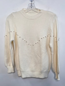 Knitted Pearl & Silver Balls Accent Pullover Sweater