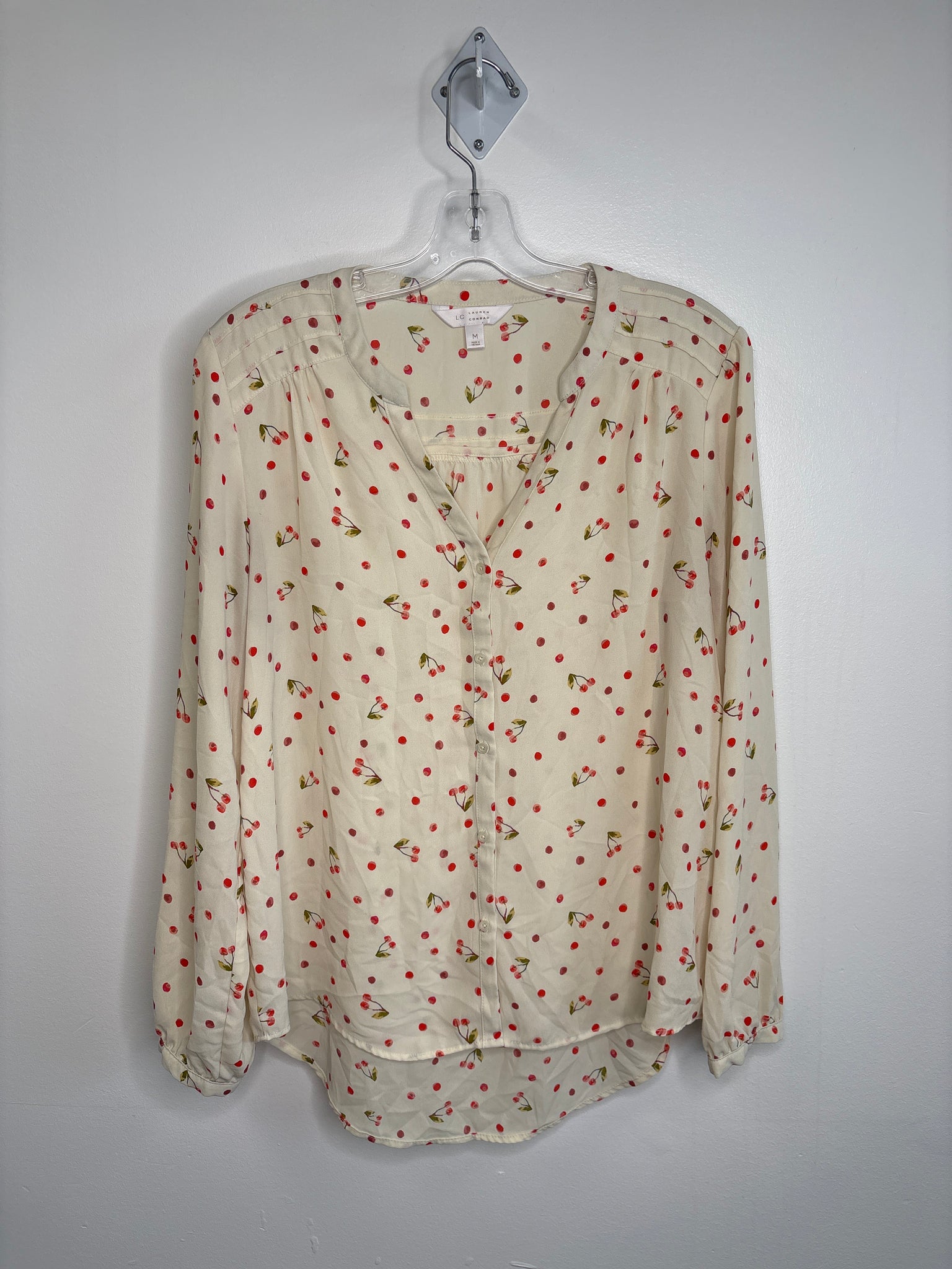 Lauren Conrad Sheer Cherry Printed Blouse (M)