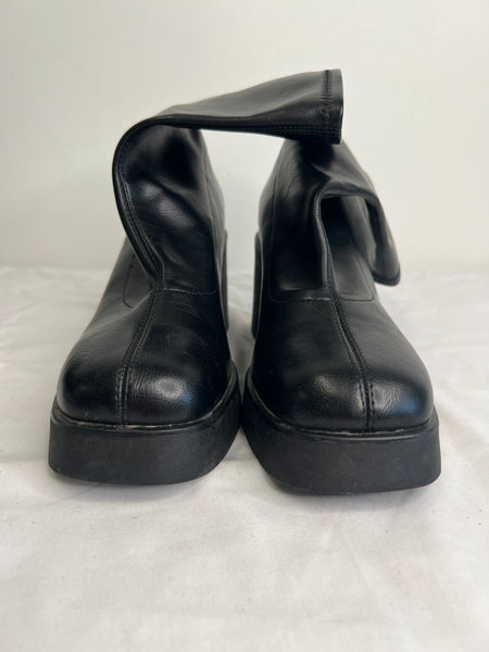 Call It Spring Steffanie Black Chunky Block Heel Vegan Leather Mid-Calf Boots (US 9)