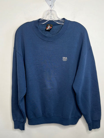 Vintage USA Embroidered  Sweatshirt Mens Large Blue JC Penny Rings Olympic Crewneck (L)