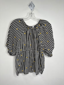 Old Navy Plaid Floral Embroidered Puff-Sleeve Top (XL)