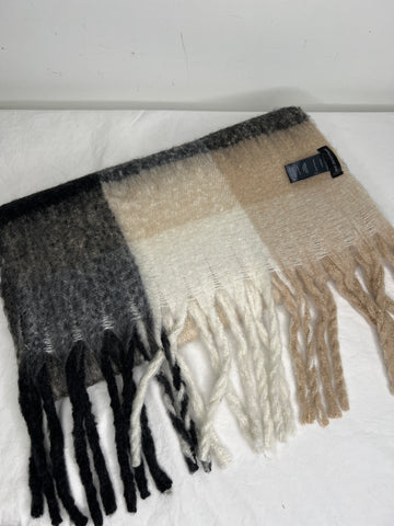 Warehouse One Beige/Grey Plaid Blanket Scarf