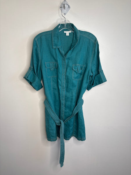 Charter Club Teal Linen Button-Up Mini Dress (US 16)
