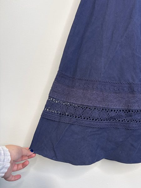 NWT Retro Jones New York Collection Blue Silk-Linen Blend Crochet A-Line Midi Skirt (8)