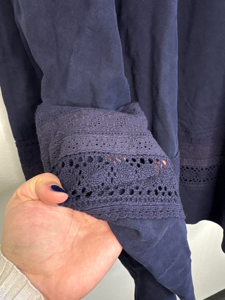 NWT Retro Jones New York Collection Blue Silk-Linen Blend Crochet A-Line Midi Skirt (8)