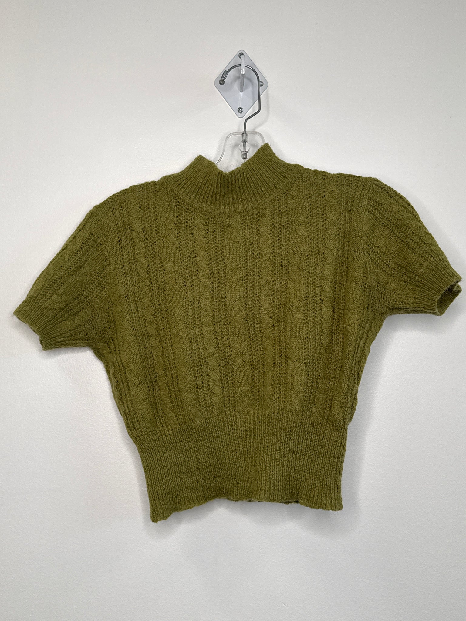 Cider Green Cableknit Mockneck Cropped Top (M)