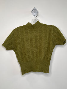Cider Green Cableknit Mockneck Cropped Top (M)